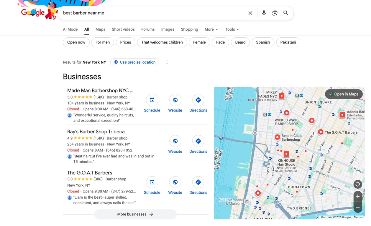 Google Business Profiles in SERP