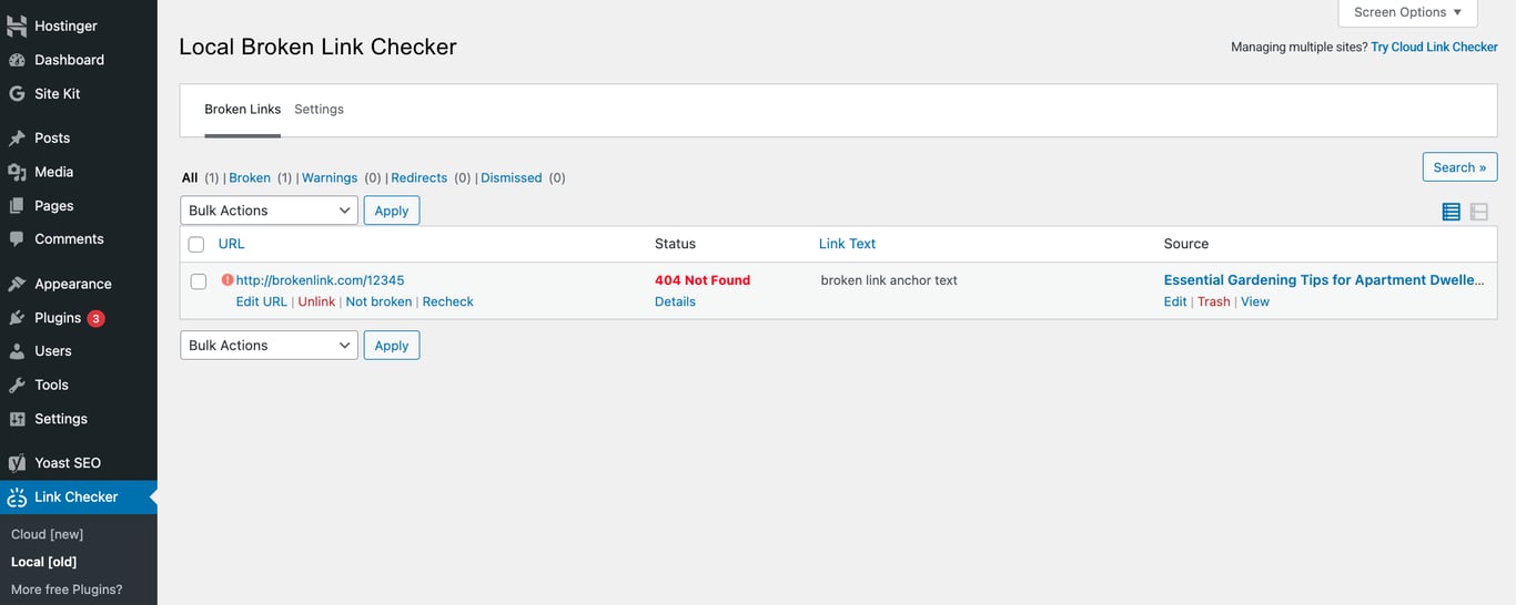 Broken Link Checker settings in WordPress