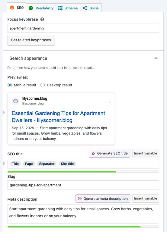 Yoast SEO tab in WordPress