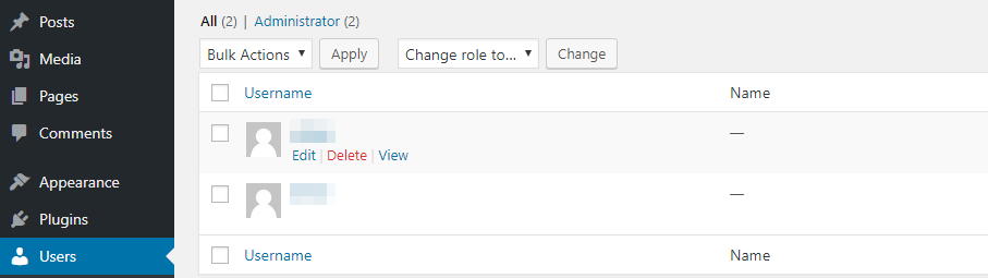 Delete button to remove a user from WordPress