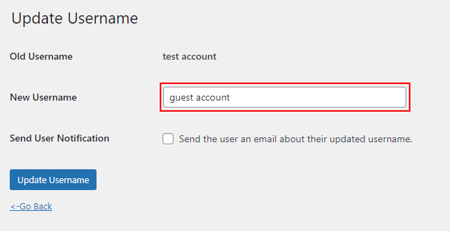 New username field in Username Updater plugin
