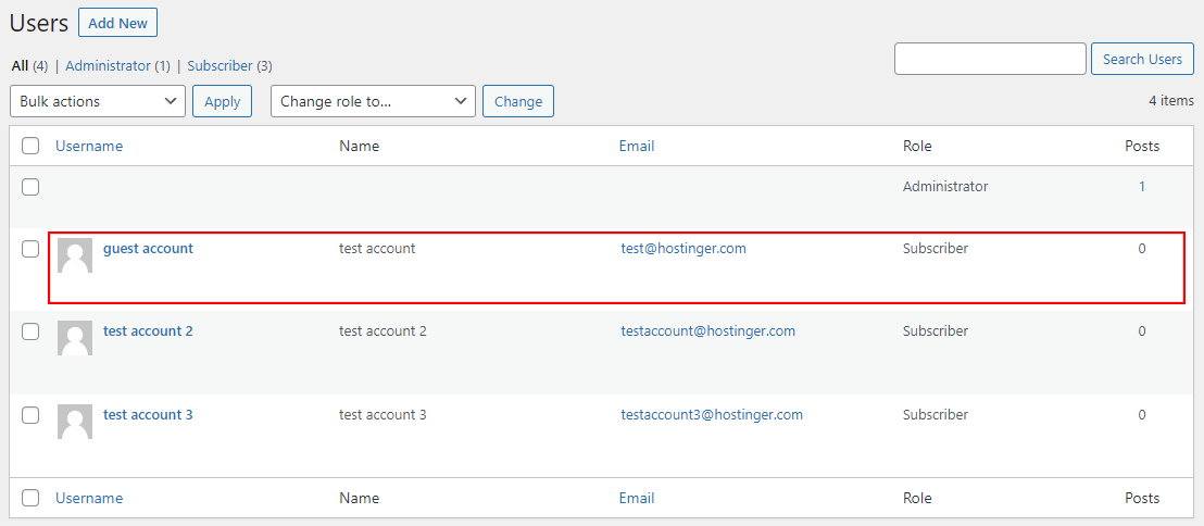 Updated users list in WordPress dashboard
