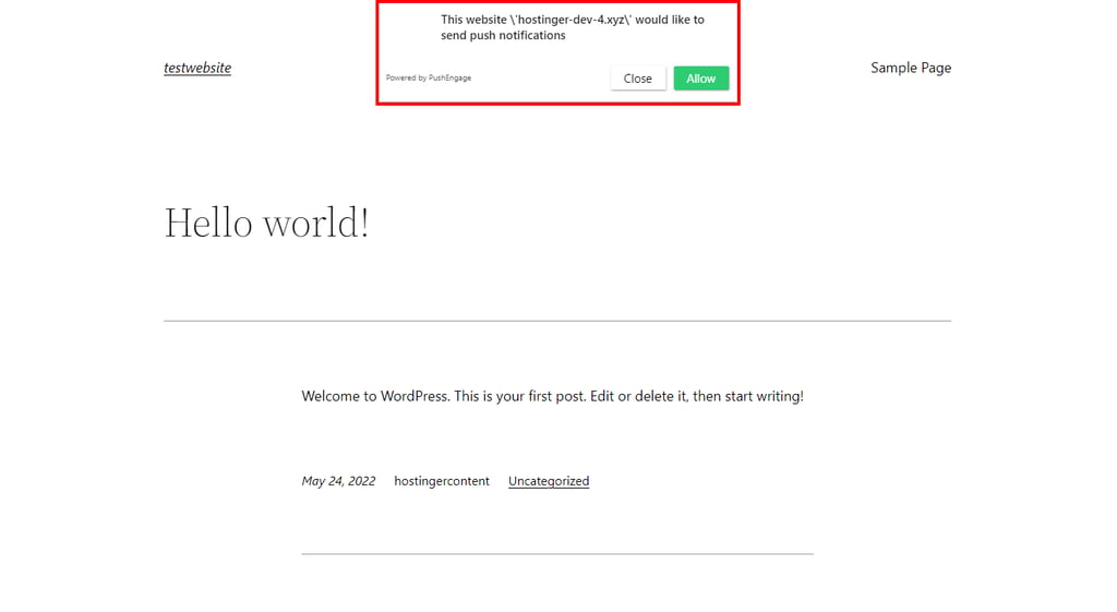 PushEngage push notification example