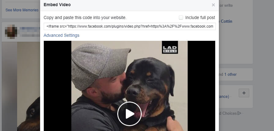 Votre code d'int&eacute;gration Facebook.