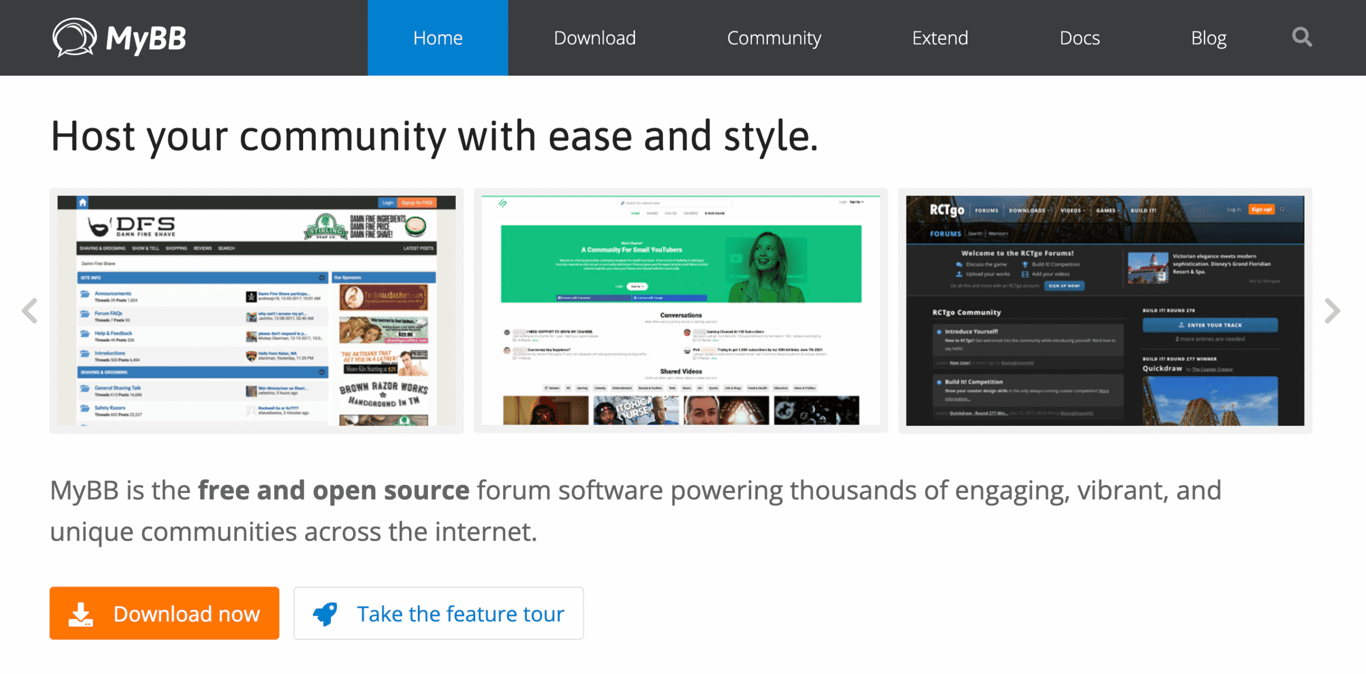 MyBB website landing page