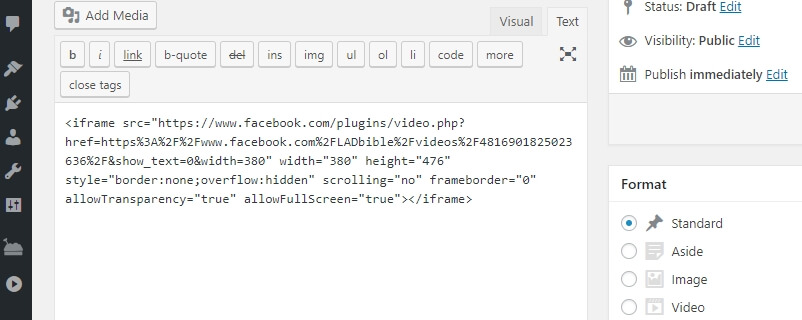 Coller votre code d'int&eacute;gration WordPress.