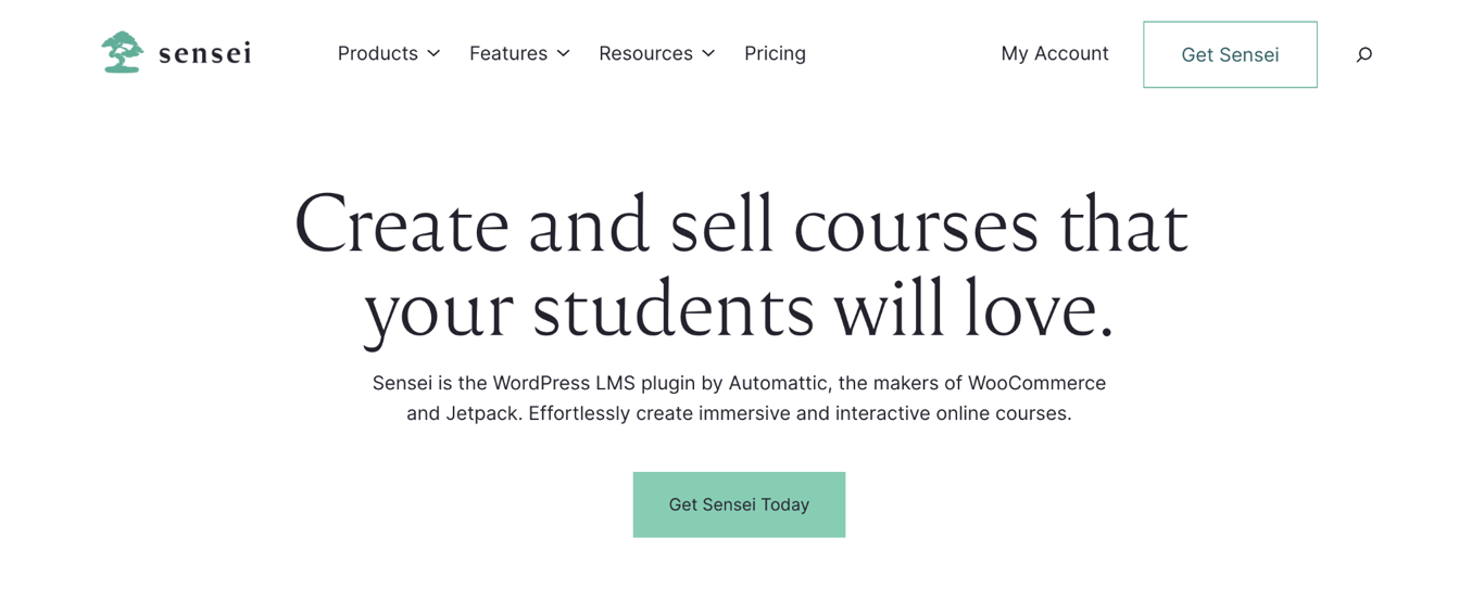 Sensei LMS landing page