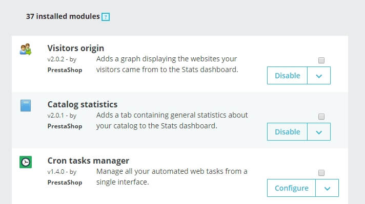 Some examples of PrestaShop modules.