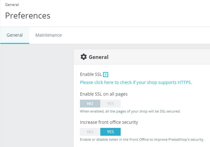 Some of PrestaShop's store settings.