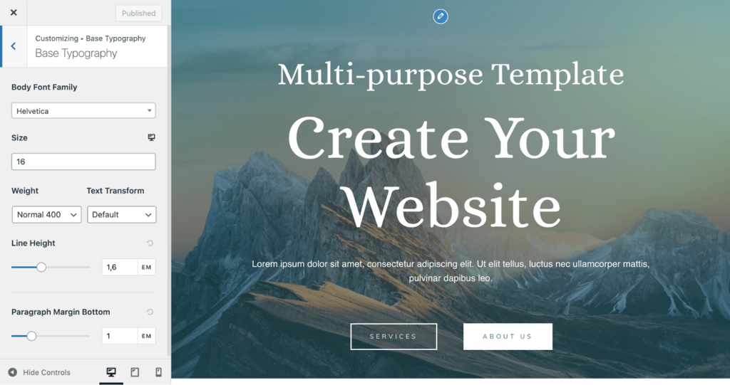 WordPress premium theme Astra's editor page