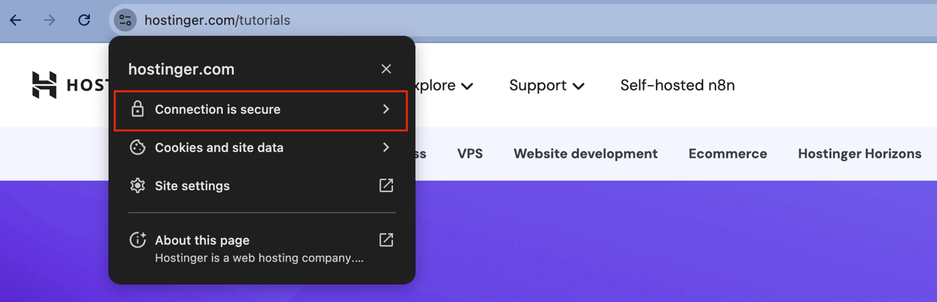 The Connection is secure information of a website in Google Chrome