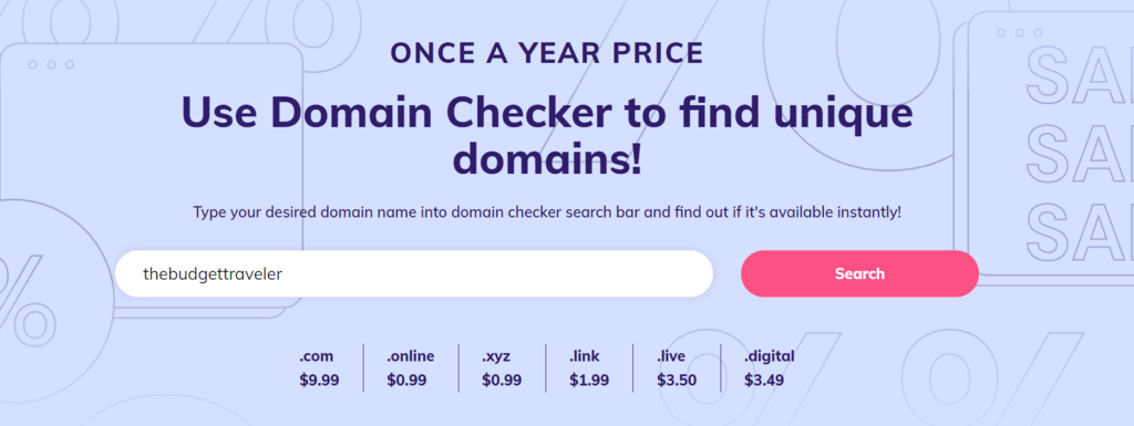 Hostinger domain checker tool page