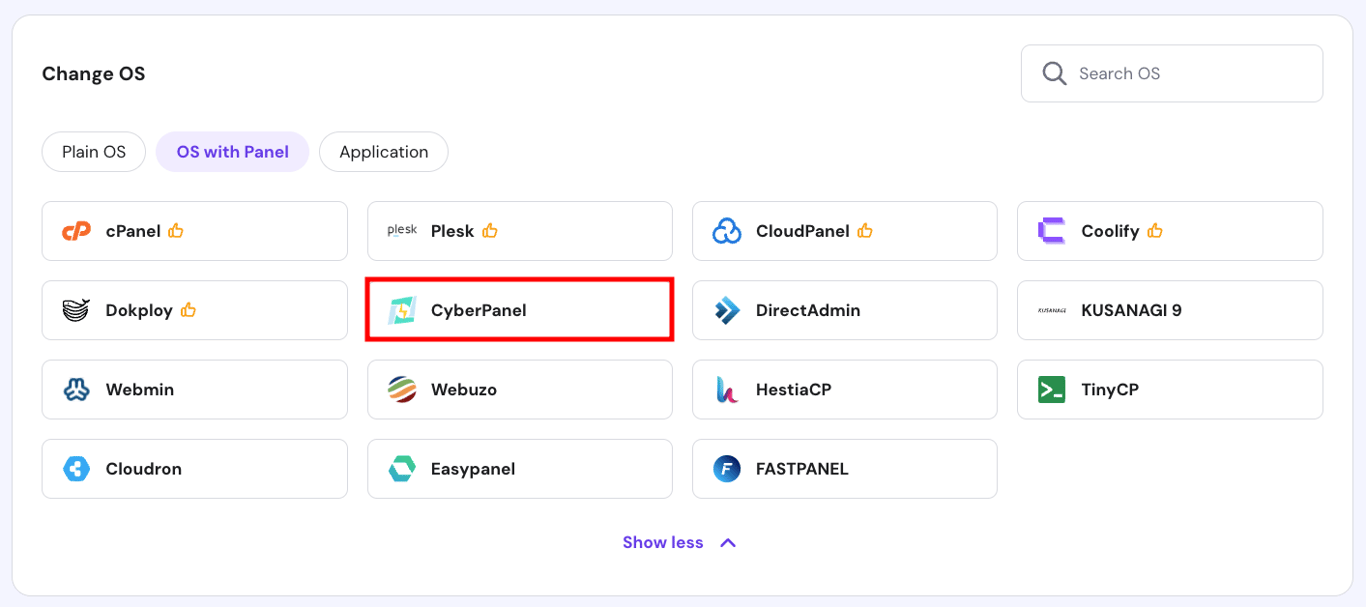 The AlmaLinux with Cyberpanel template in hPanel