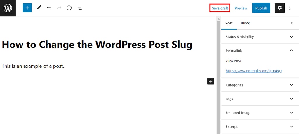 The save draft button on WordPress editor
