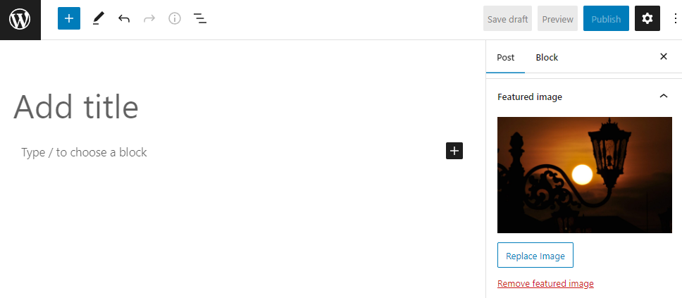 WordPress post editor with a featured image set