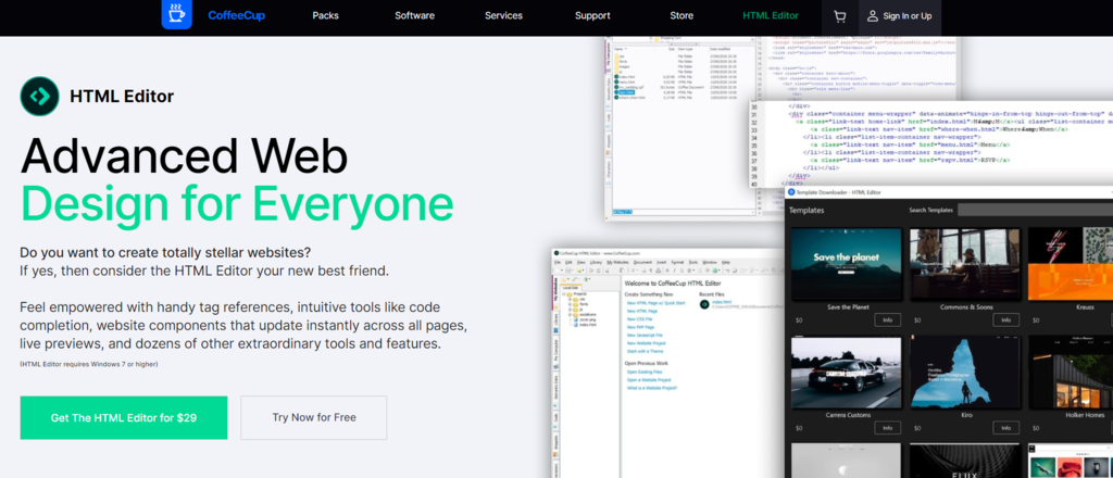 Screenshot of the CoffeeCup website