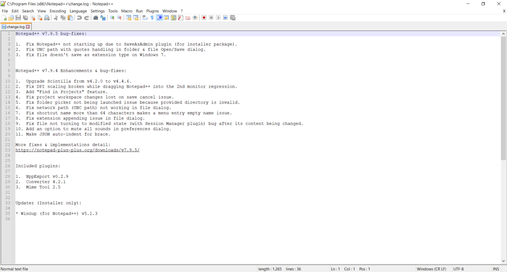 Screenshot of the notepad++ interface