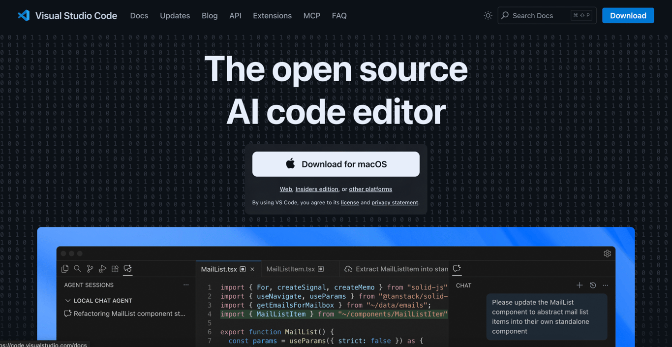 Visual Studio Code landing page