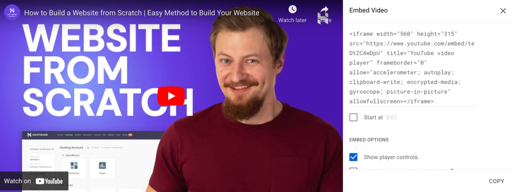 A YouTube video and its embed video Iframe code
