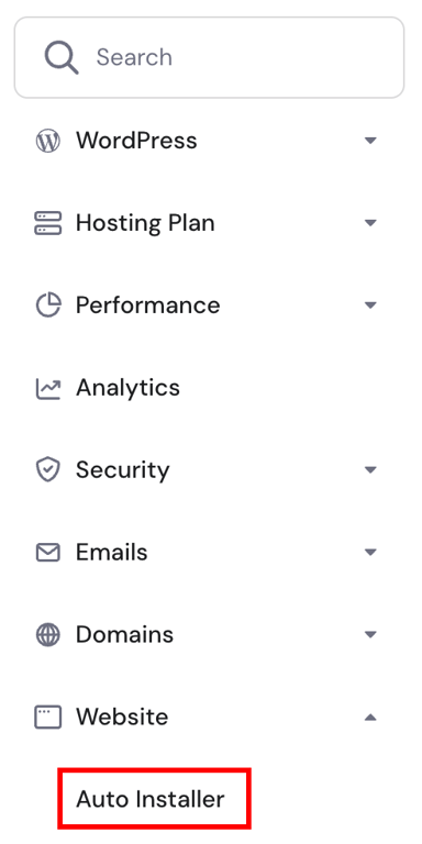 hPanel's left side bar with the Auto Installer highlighted