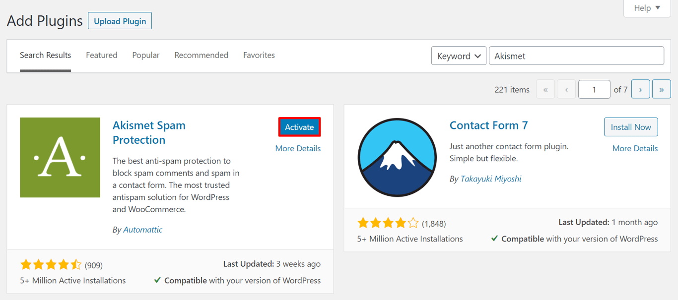 Click activate to start using your new WordPress plugin