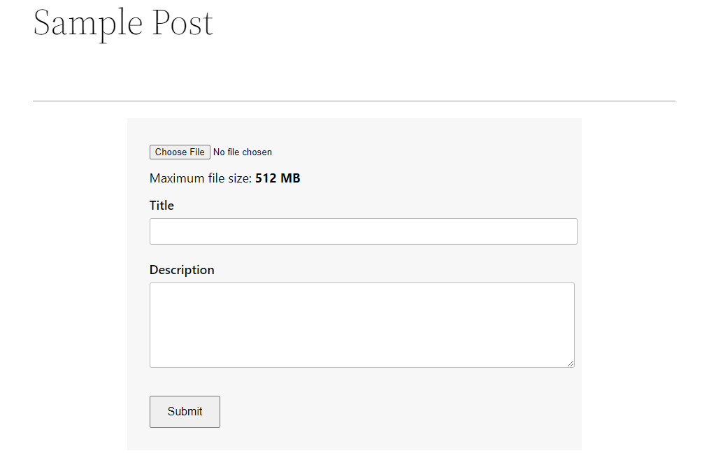 Embedding file upload module using the Shared Files WordPress plugin