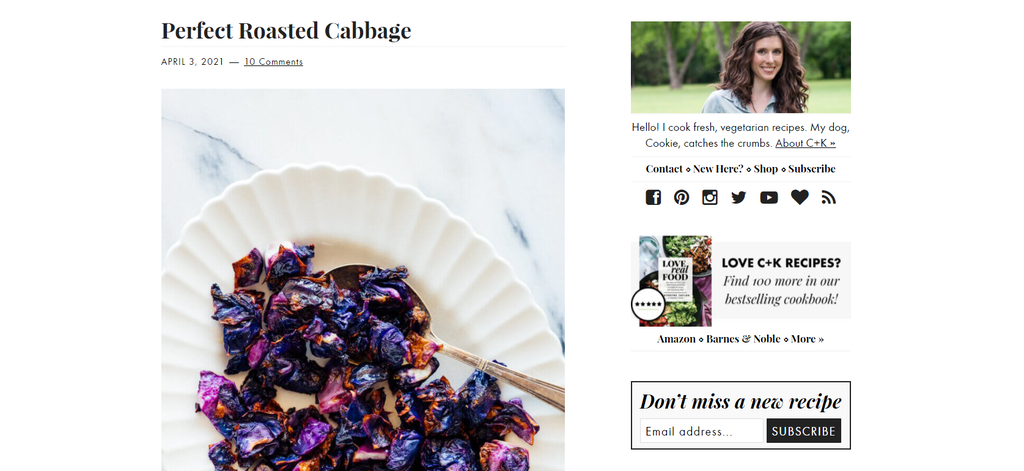 C+K Recipes landing page, showing an example of a blog sidebar