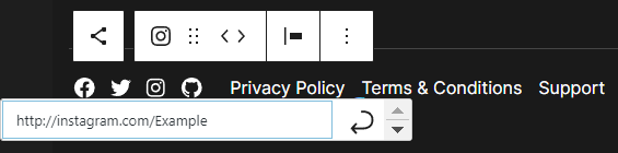 The URL field for the Instagram icon in Site Editor