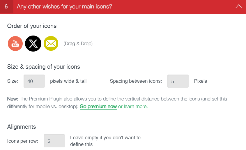 The Any other wishes for your main icons? section in Social Media Share Buttons & Social Sharing Icons