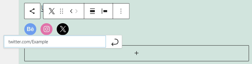 The URL field for the Twitter icon in WordPress' Widgets