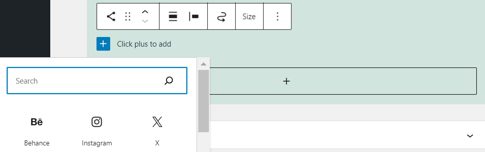 The social icon options for users to add to their WordPress websites