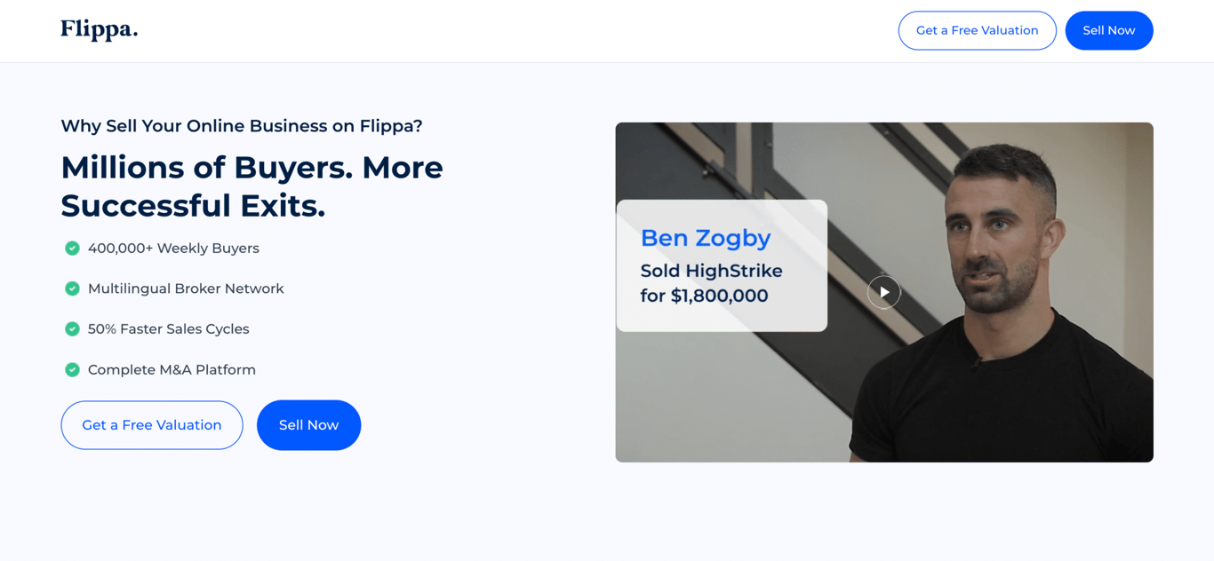 Flippa's website homepage