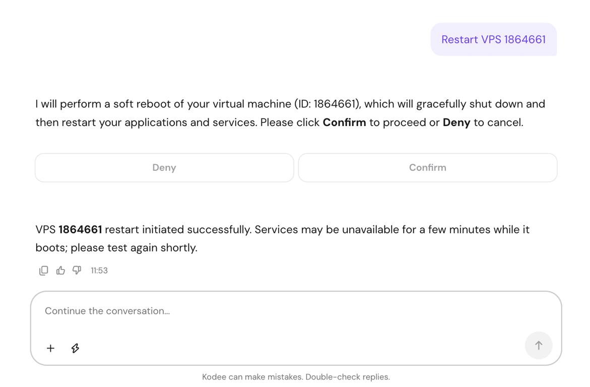 Hostinger Agent restarting a VPS