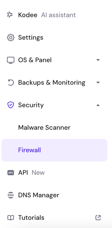 The Firewall button on hPanel VPS dashboard
