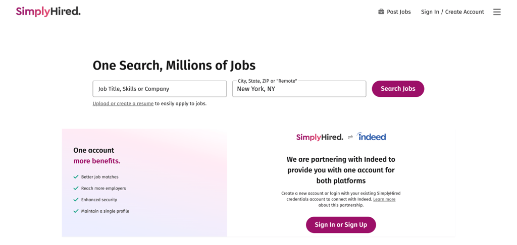 SimplyHired homepage
