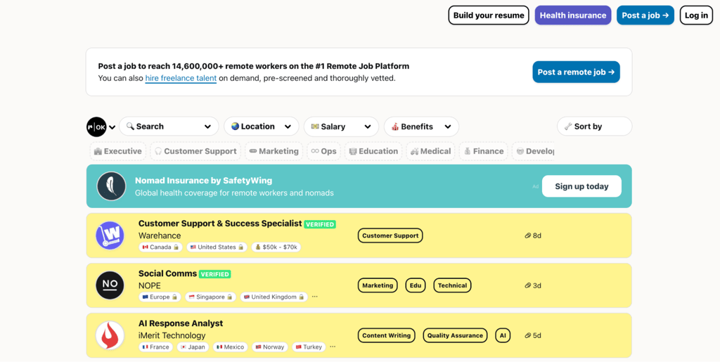 RemoteOK homepage