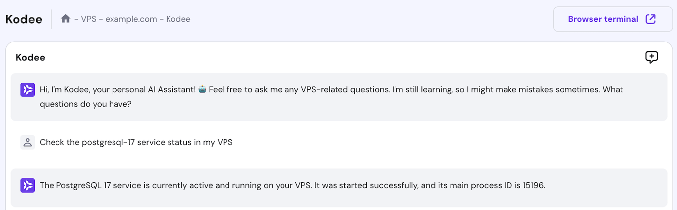 Kodee checks the postgresql-17 service status