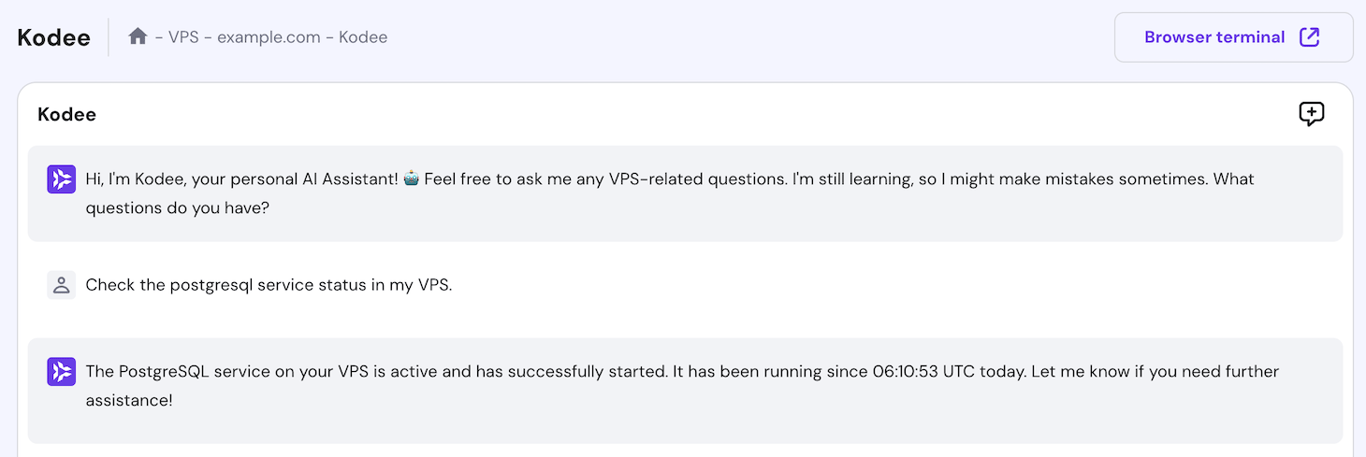Kodee outputs the postgresql service status
