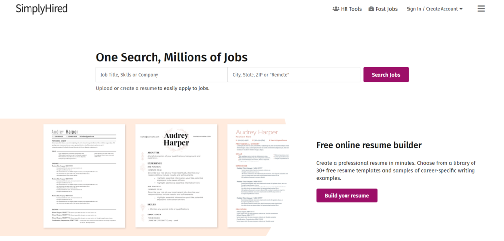 SimplyHired home page