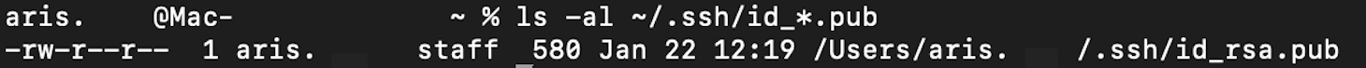 SSH key PUB file listed on Terminal