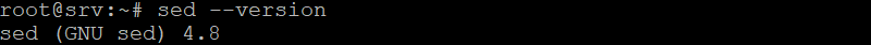 Terminal shows the currently installed sed version