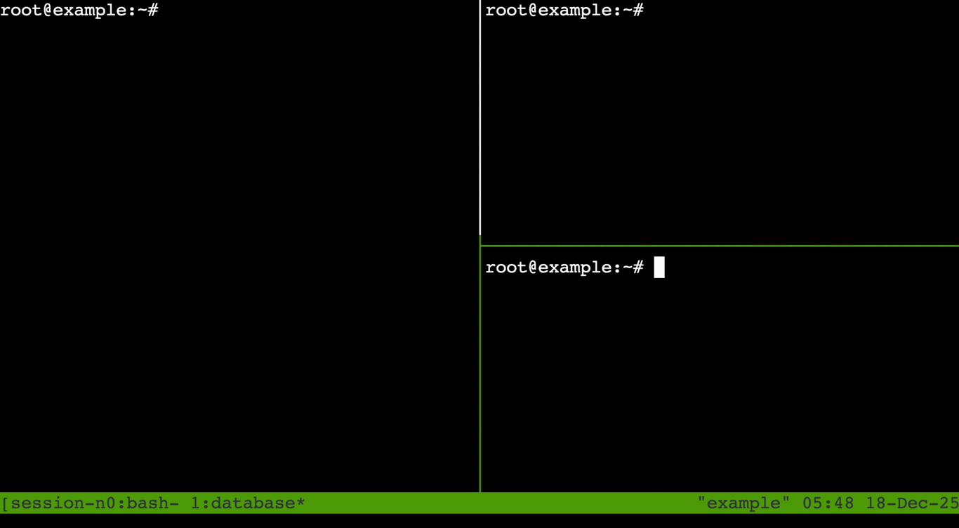 tmux window split into multiple panes in a terminal