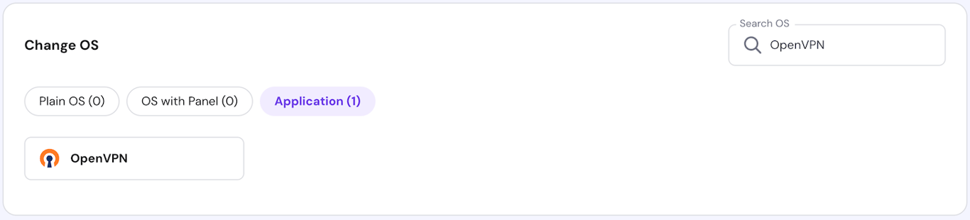 The OpenVPN template on hPanel's VPS operating system configuration menu