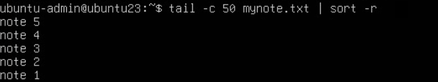 The piped sort command reverses the tail output order