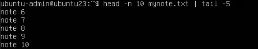 The tail and head command output the last few lines of a file starting from the fifth