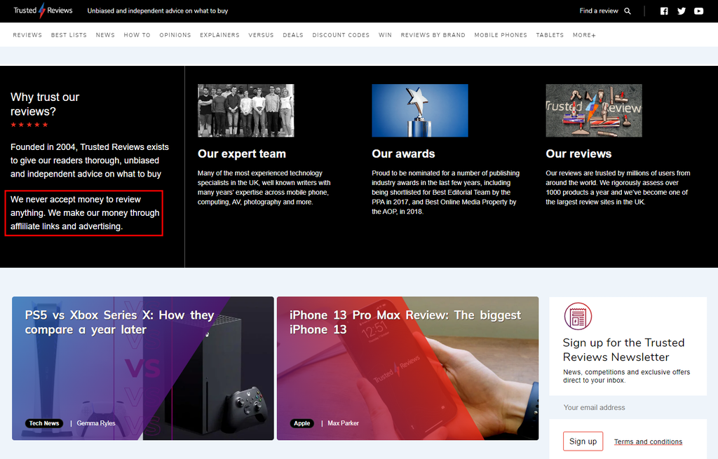 Trusted Reviews' affiliate links disclosure