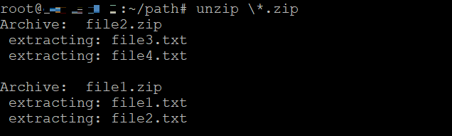 The unzip command extracts multiple archives