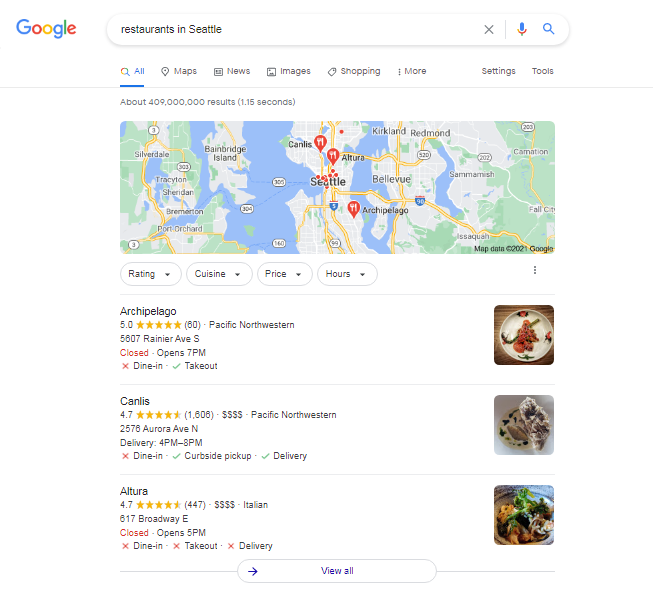 Screenshot showing local SEO map