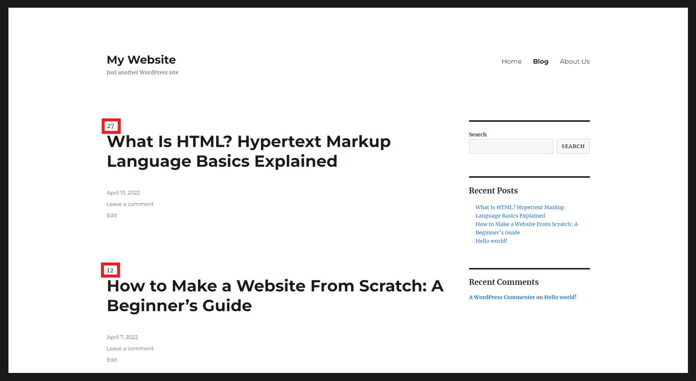 A website's homepage, highlighting two Post IDs.