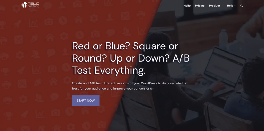Homepage of the Nelio A/B Testing plugin's website